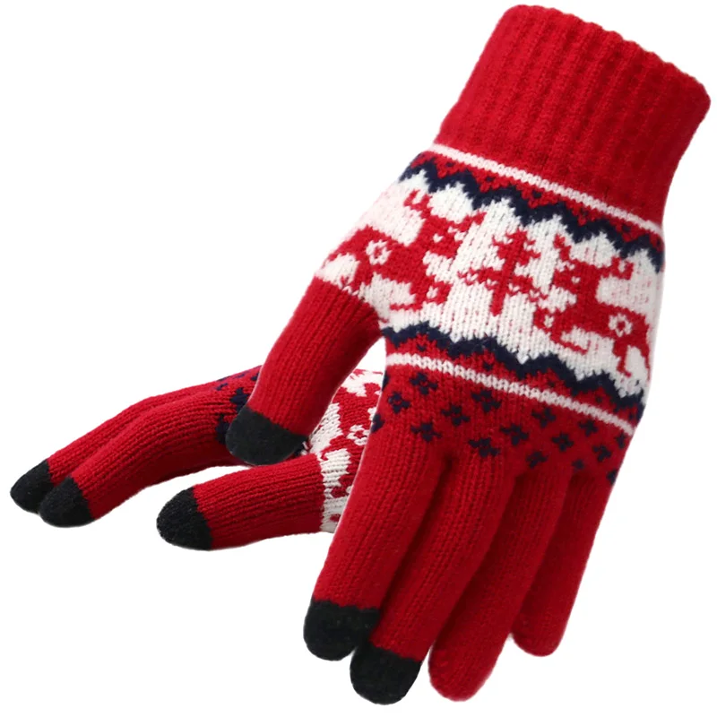 Di Inverno Delle Donne Ha Lavorato a Maglia Guanti di Natale Cervi di Modo Finger Completa Mittens Femminile Morbido di Natale Modello di Tocco