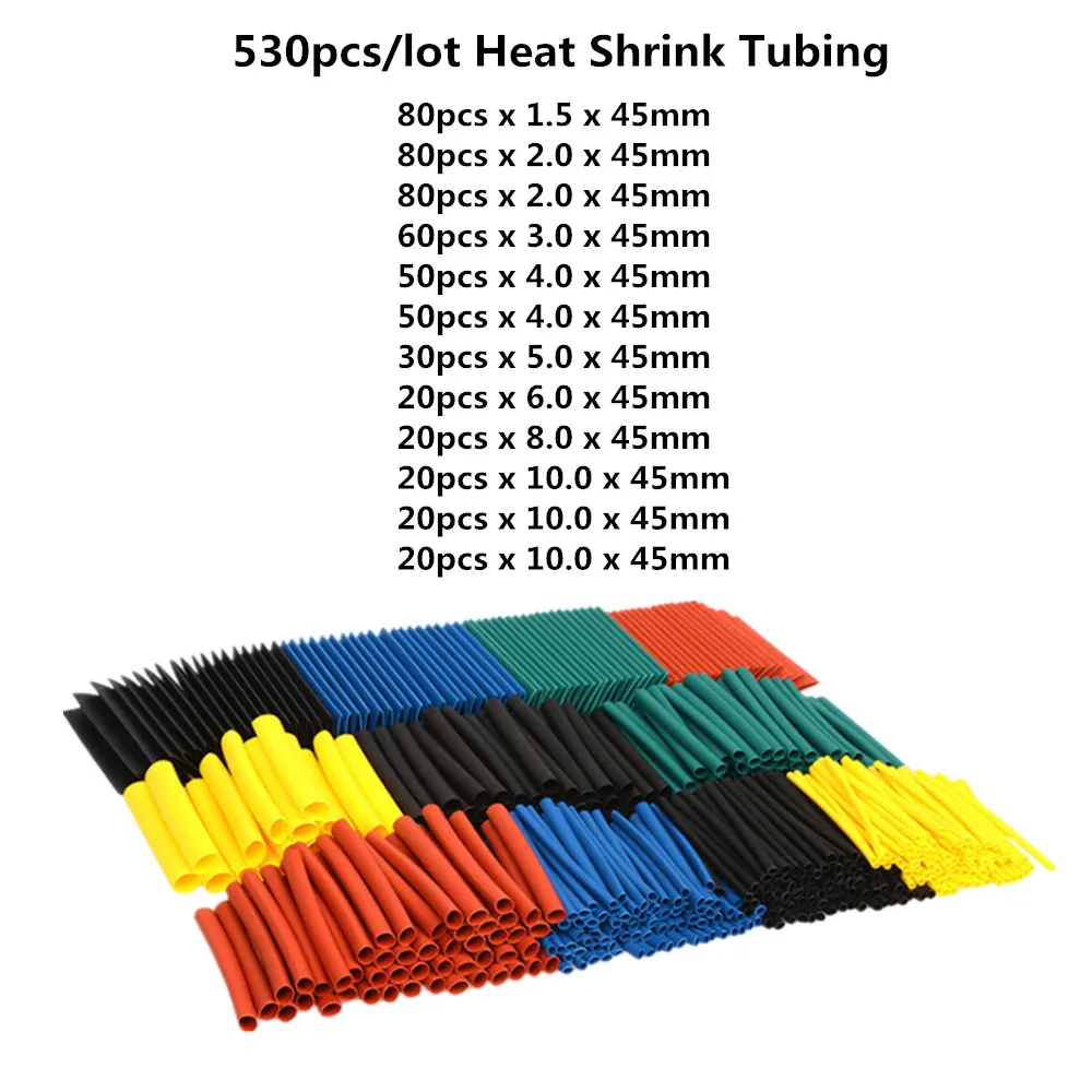 127/328/530PCS/lot Heat Shrink Tubing Black Tube Car Cable Sleeving Assortment Wrap Wire Insulation Materials  DIY Kit  термоуса