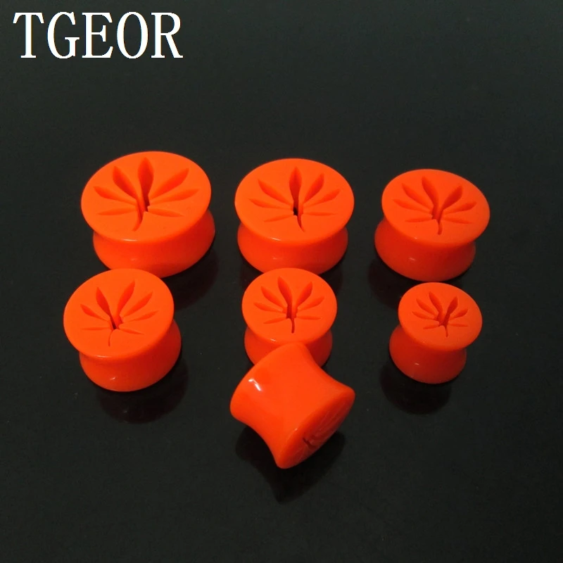 BRAND NEW 1 pair mixed 6 gauges ear expander saddle leaf laser cut acrylic ear plug FASHION FREE