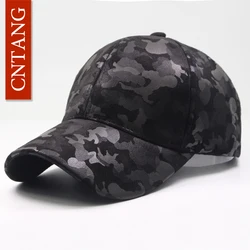 CNTANG-gorra de béisbol de cuero de ante para hombre, gorro de béisbol de camuflaje de PU, Snapback, Hip Hop, Unisex, ajustable, informal de marca