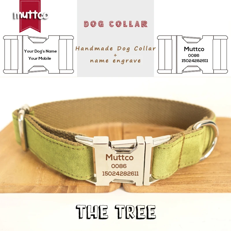 MUTTCO custom pet collar  retailing self-design dog collar THE TREE engraved metal buckle 5 sizes dog collar and leash UDC031