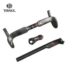 TMAEX- Carbon Fiber Handlebar + Stem + Seatpost Set, Road Bike, Breaking Wind Handlebar, Racing Bicycle Parts, 560g