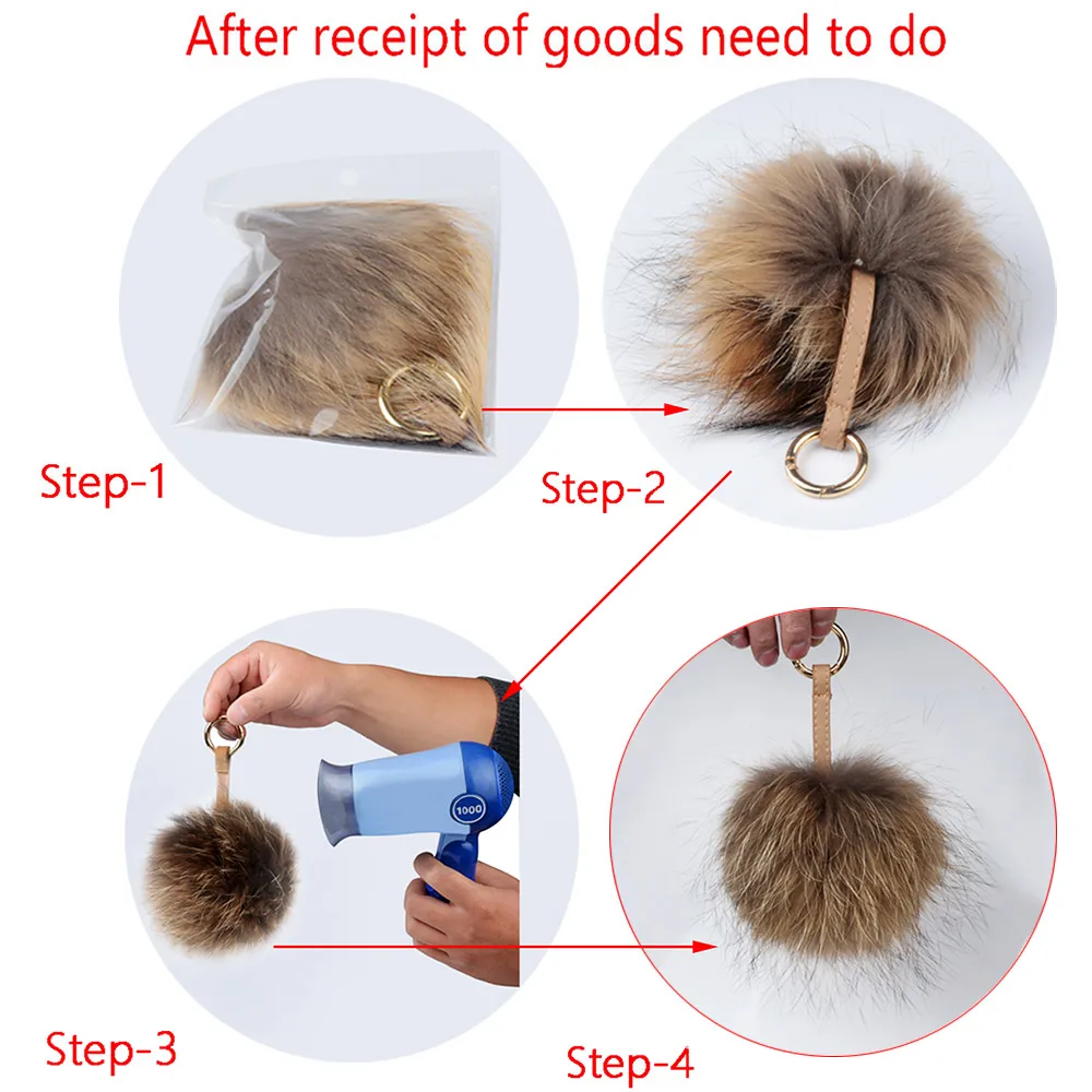 LFPU Colorful 15CM Fluffy Genuine Raccoon Fur Keychain Women Bag Pendant Ball Keyring Handbag Pompom Keychain Jewelry