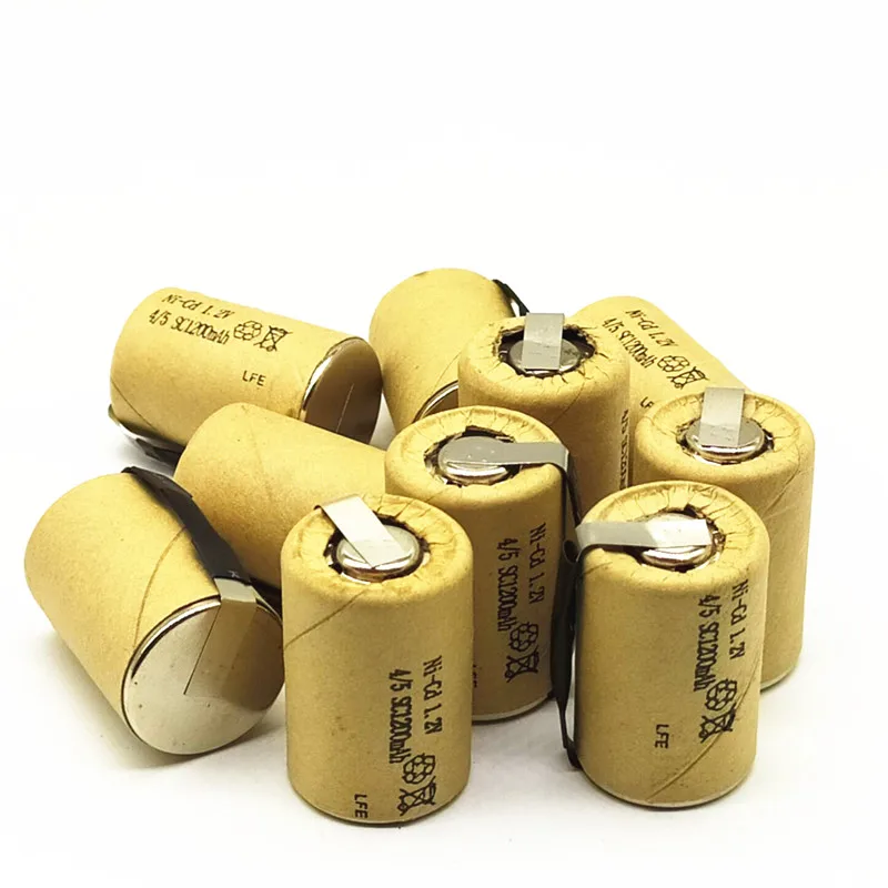 Bateria recarregável de 4/5sc 1.2v, 8/10/12/15 peças, 1200mah 4/5 sc sub c ni-cd célula com abas de soldagem para chave de fenda elétrica