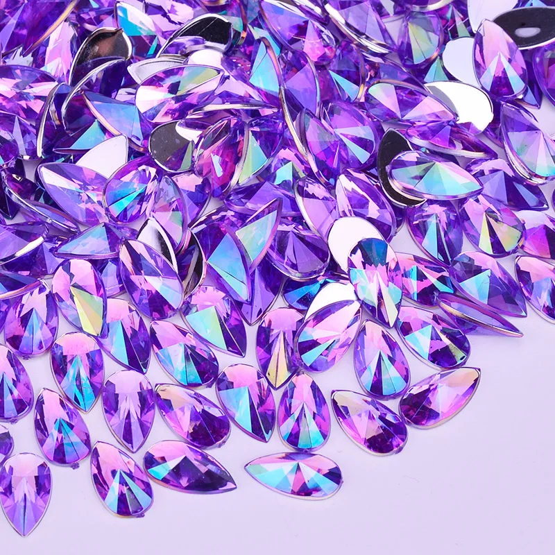 JUNAO 9*18mm Red AB Crystals Drop Rhinestones Flatback Acrylic Crystals Stones Non Hotfix Strass Non Sewing Beads for Dress