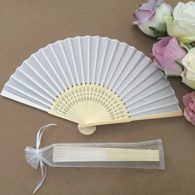 30pcs/lot Silk Wedding Hand Fan with organza gift bag in 5 colors available