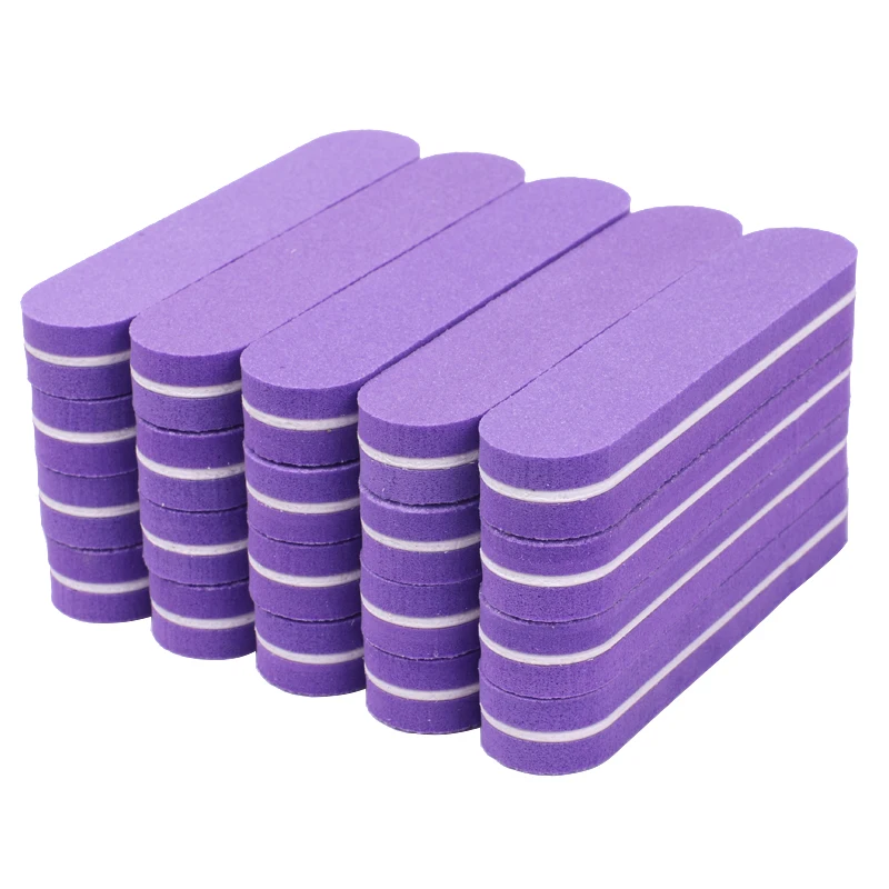 100Pcs lime a ongle professional Mini Nail File Sponge 100/180 Nail Art Buffer Block Purple Sponge Sanding Manicure Beauty Tools