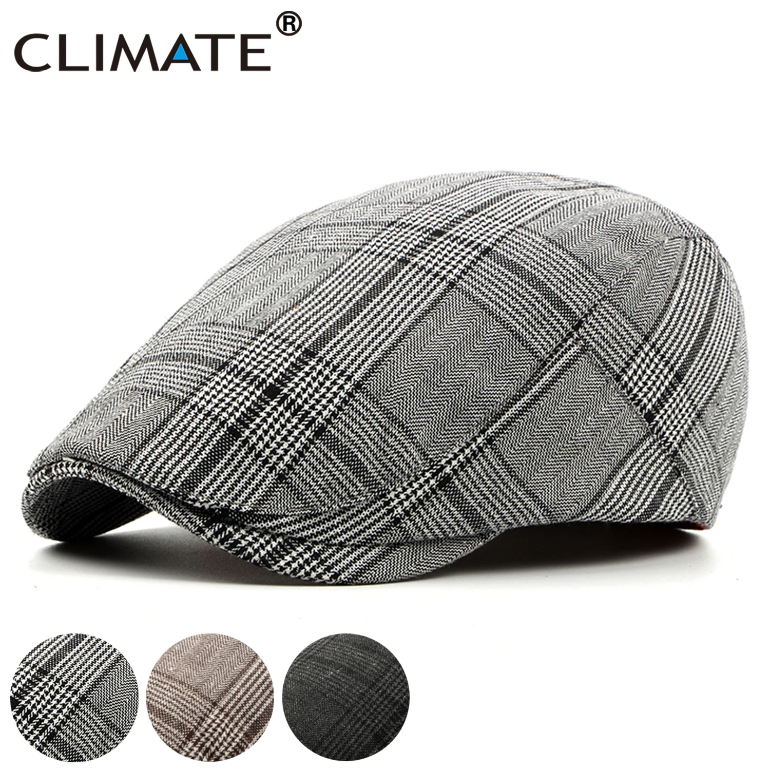 CLIMATE Men Plaid Beret Flat Cap Men Vintage Hat Berets for Men Plaid Casual British Gentleman Beret Retro Flat Caps Beret Hat