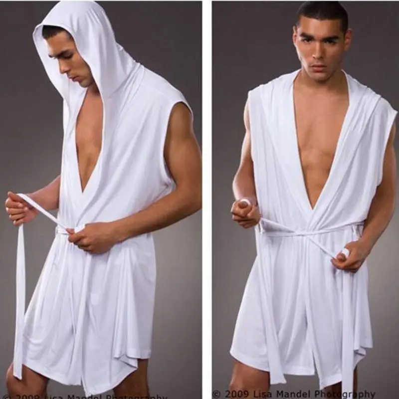 Best price men sexy pajamas sleepwear Silk pijama hombre hooded bathrobe men bath 5 color set Summer dress bath robe with briefs