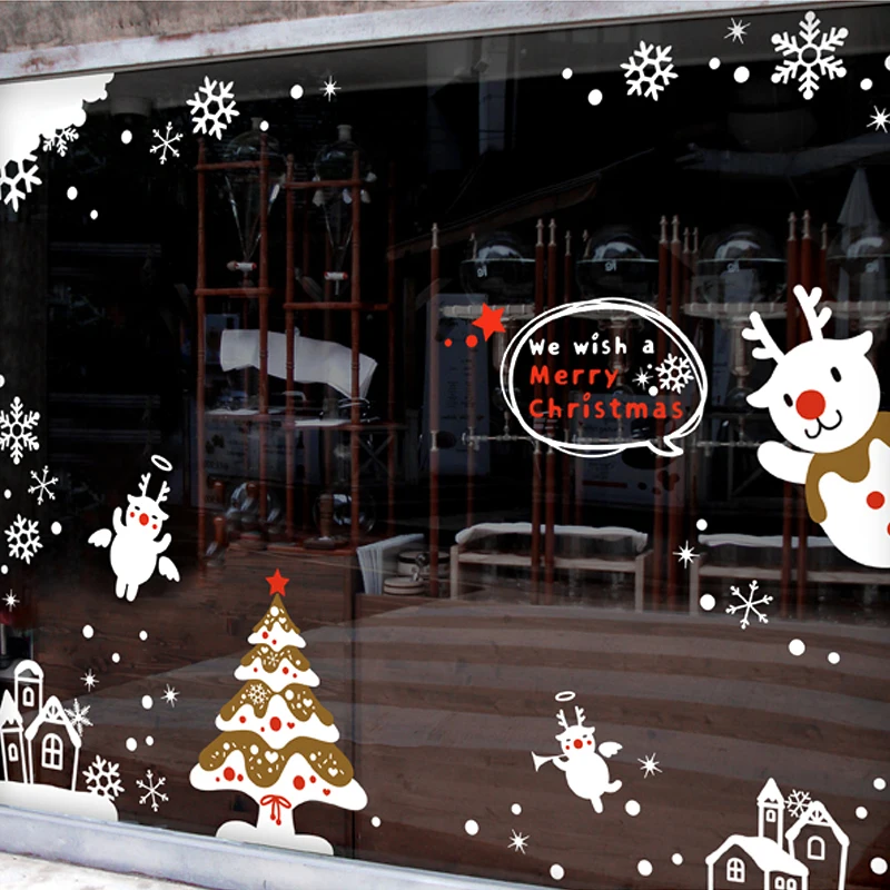 Large Christmas Sticker X mas Decal Posters Vinyl Wall Decals Decor Mural Glass Shop Window Home Decoration