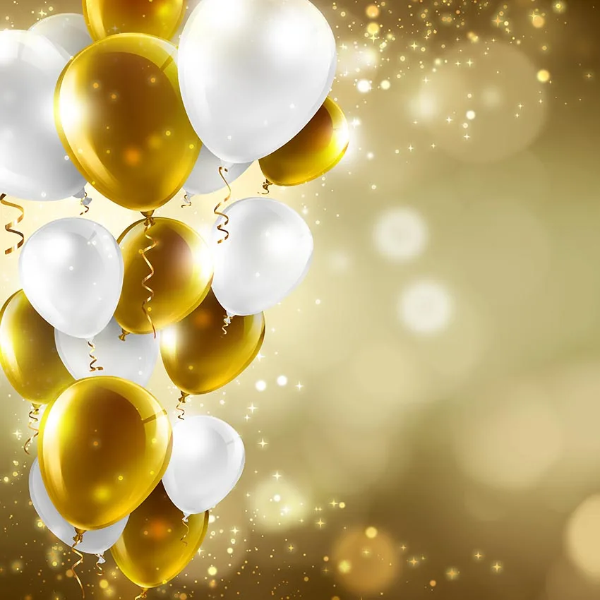 

Gold and White Balloons Backdrop for Photography Bokeh Polka Dots Sparkles Kids Children Birthday Party Photo Booth Background