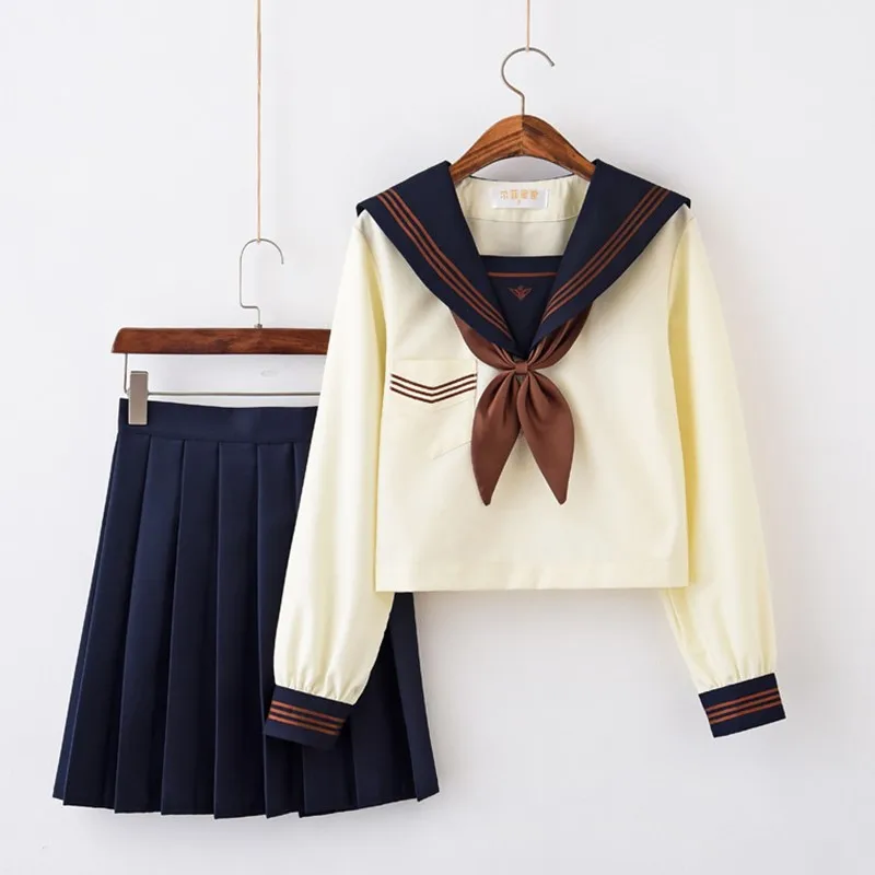 Spring Summer Autumn Casual School Uniforms For Girls Cute Sailor Tops JK Pleated Skirt Full Sets Anime Cosplay JK Costume