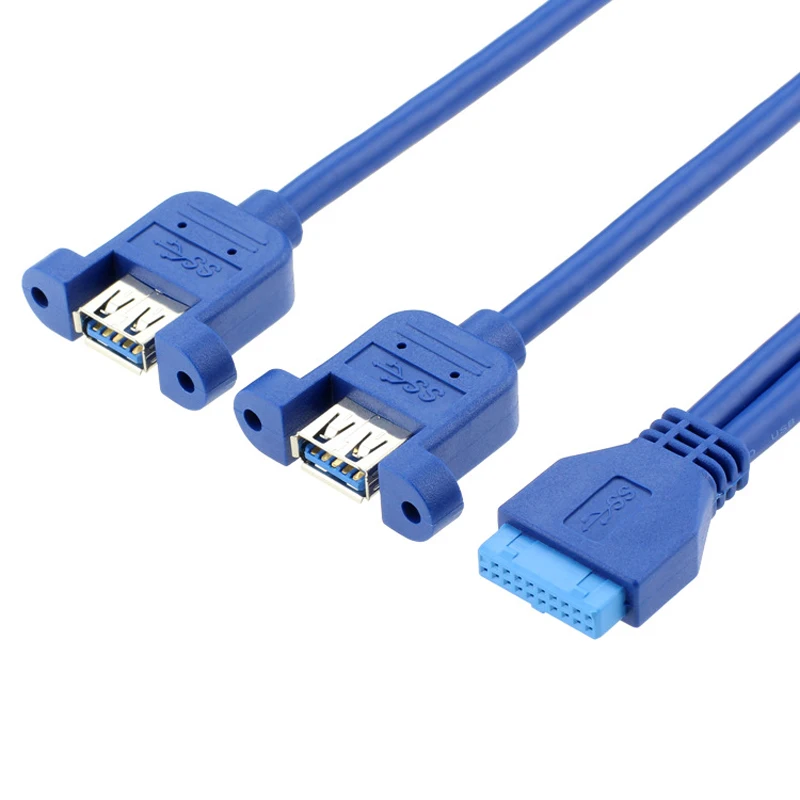 0.5m 19pin female header to Dual USB 3.0 A Female port Cable Motherboard  20P USB to 2 USB3.0 Splitter Cable with Screws holes