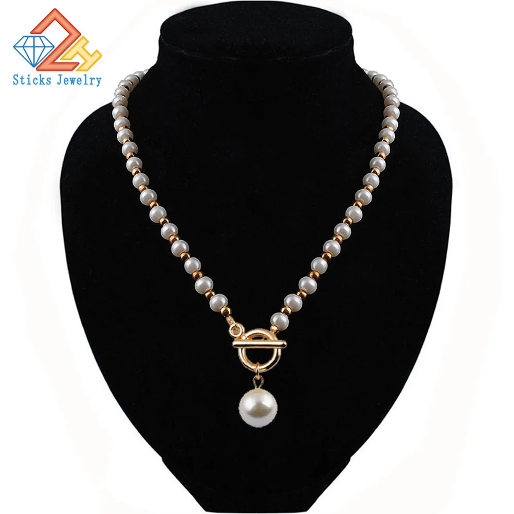 Charm Necklace Promotional Items Fashion Imitation String CCB Cross Pearl Pendant Girl Jewelry