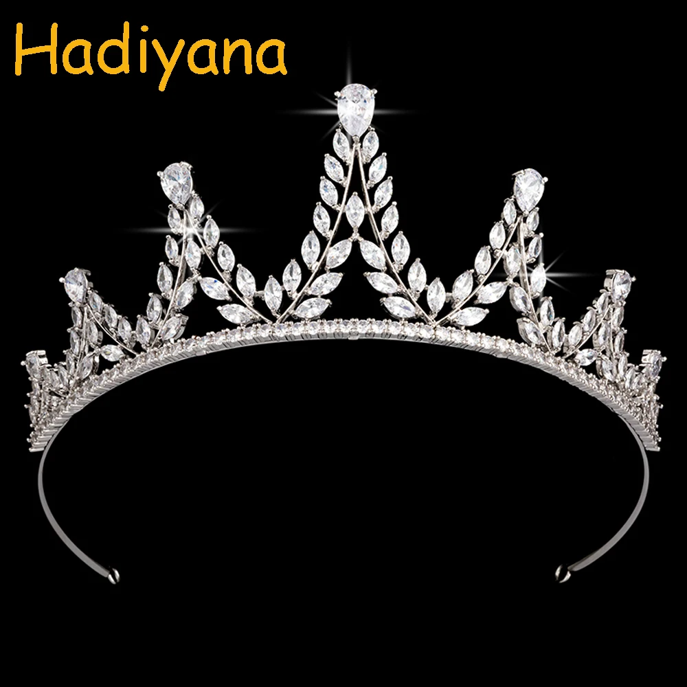 

Hadiyana Glitter Full Zircon Leaf Design Tiaras Bride Crown Fashion Wedding Hair Jewelry Diadem Mariage Bijoux Crowns HG0021