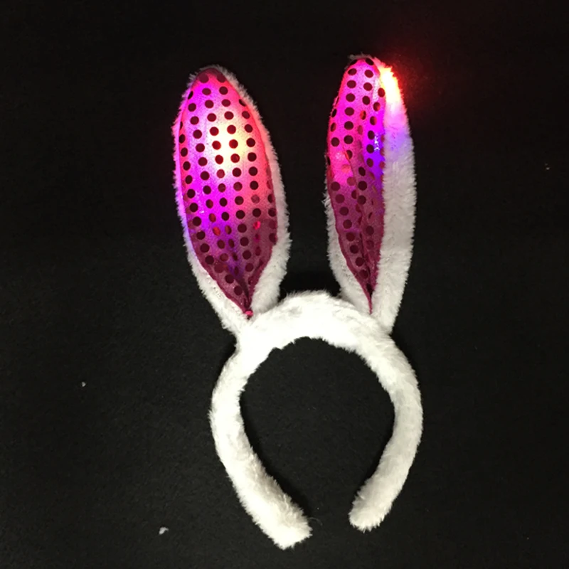 24pcs/lot led light up sexy pink Flashing bunny ears headband led luminous hair clip headwear for kids party supplies decoration