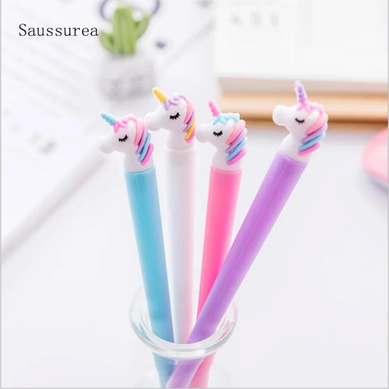 

2pc Cartoon Unicorn Gel Pen Soft Silicone Black Ink Signature Student School Writing Office Supplies Stationery Cute Unicorn Pen