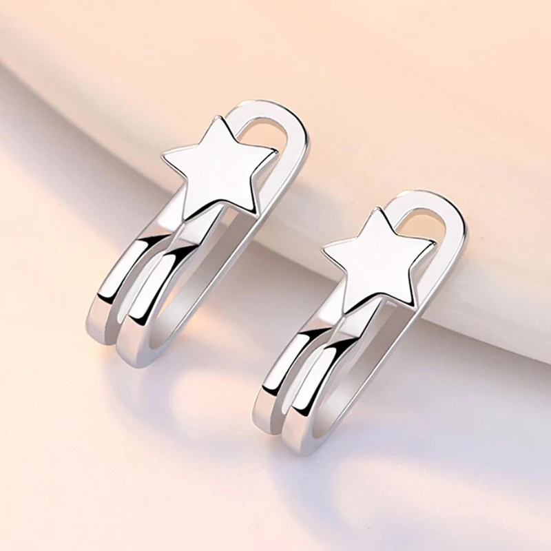 KOFSAC Fashion 925 Silver Earrings For Women Jewelry Charm Star Non Perforated Ear Clip Earring Girl Valentine's Day Accessories