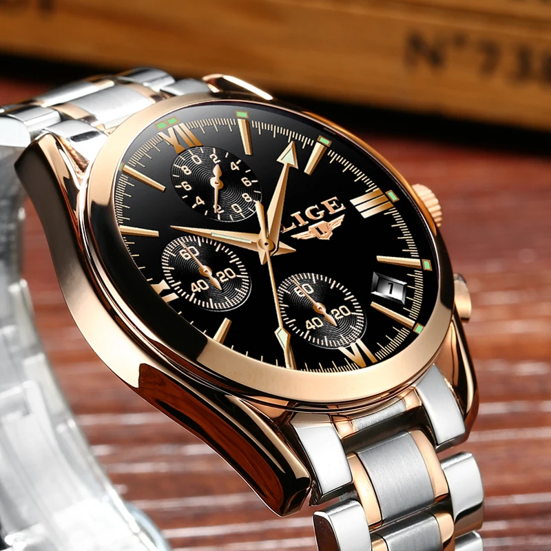 Relogio Masculino LIGE Men Top Luxury Brand Military Sport Watch Men\'s Quartz Clock Male Full Steel Casual Business gold watch