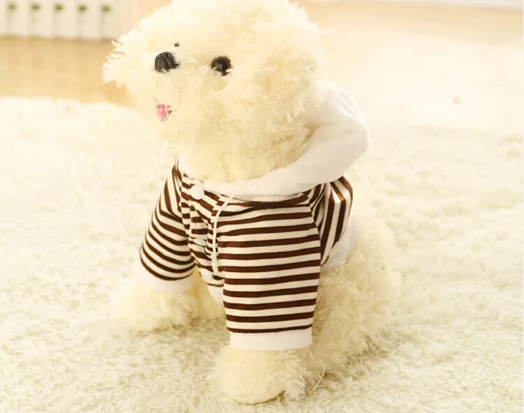 

about 35cm cartoon white squatting ted dog dresseed stripes cloth dog plush toy soft doll christmas gift b2895