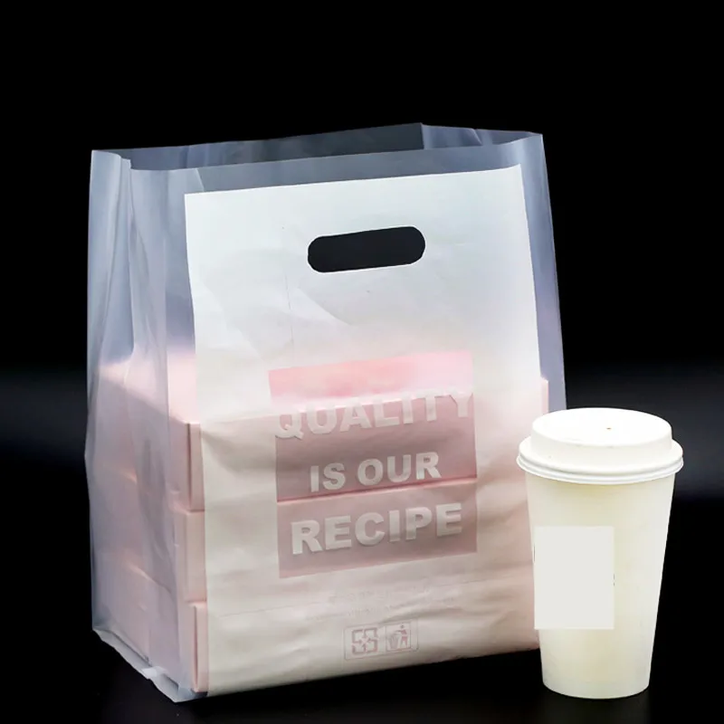 28x40cm 50pcs Translucent Flat mouth plastic gift bag take-away bag cake pastry dessert snack packaging plastic bag with handle