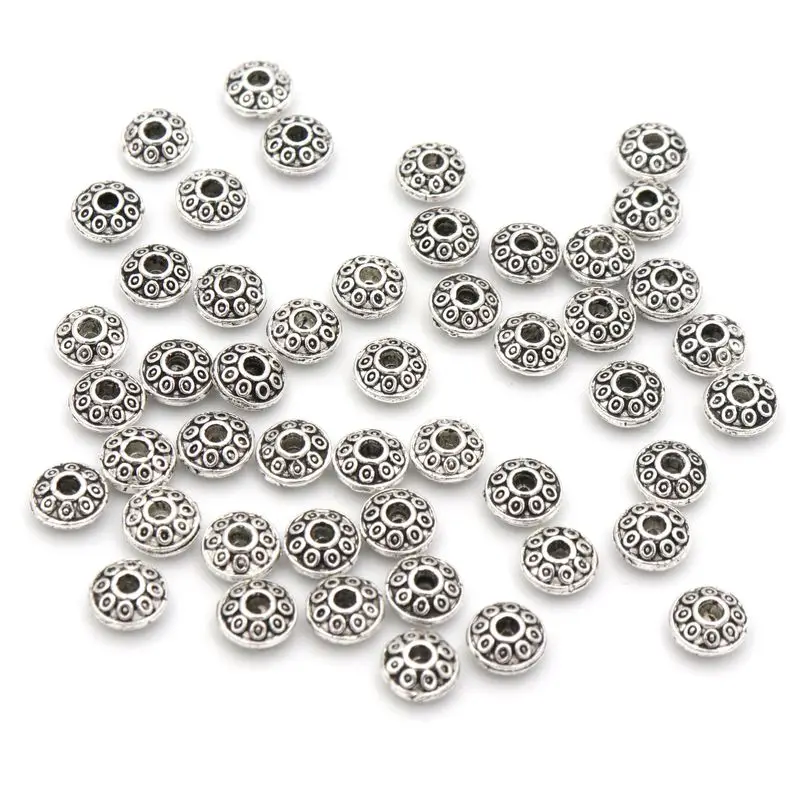50pcs Mixed Antique SilverColor UFO Spacer Loose Metal Beads For Jewelry Making Beadwork Needlework Diy Accessories Wholesale