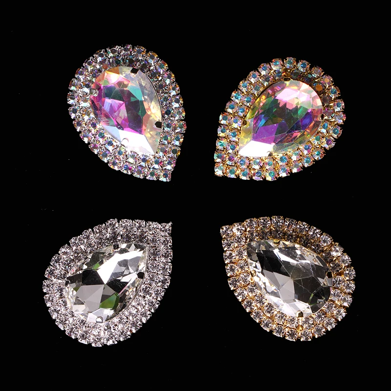 

Water Drop Crystal Rhinestone Shank Buttons for Clothing Coat Sew On DIY Brooch 4.5*3.5 CM
