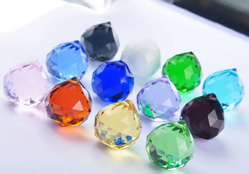 30pcs/lot mixed color 20MM Crystal Faceted Prism Ball Crystal Prism Ball Home Decoration