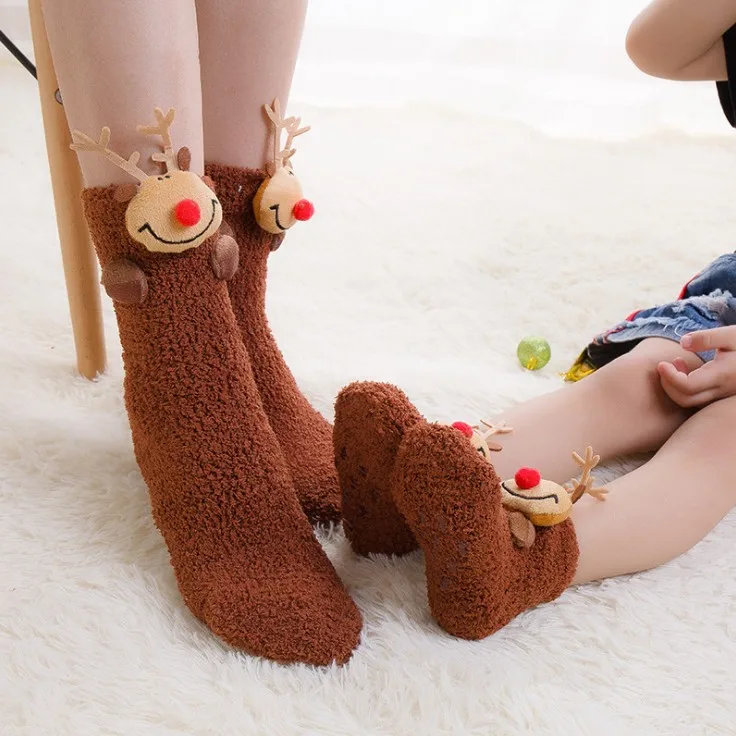 10Pairs Christmas mom baby floor socks thick Coral fleece baby socks cartoon parent-child socks warm home funny Anti-slip socks