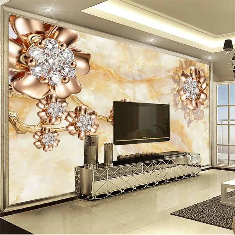 wellyu  papel de parede 3D   Custom wallpaper    European marble palace style jewelry flower TV background wall  wall paper