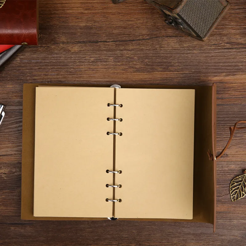 Vintage Traveler\'s Notebook Travel Journal Diary Planner Note Book Leather Cover A5 A6 Ring Binder Kraft Paper Blank Sketchbook