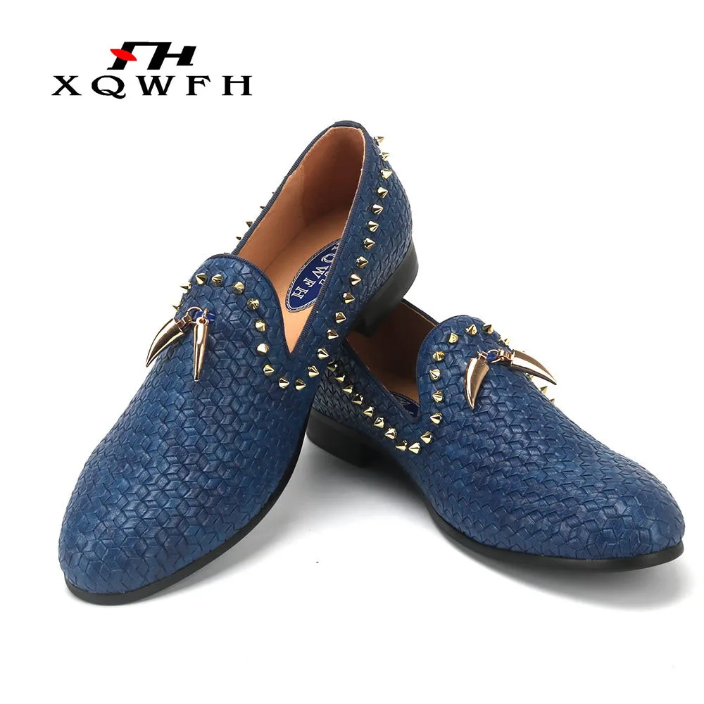 

Men Leather Shoes Fashion Metal Pendant Slip On Male Handmade Loafers Italy Style Men's Smoking Slippers Flats