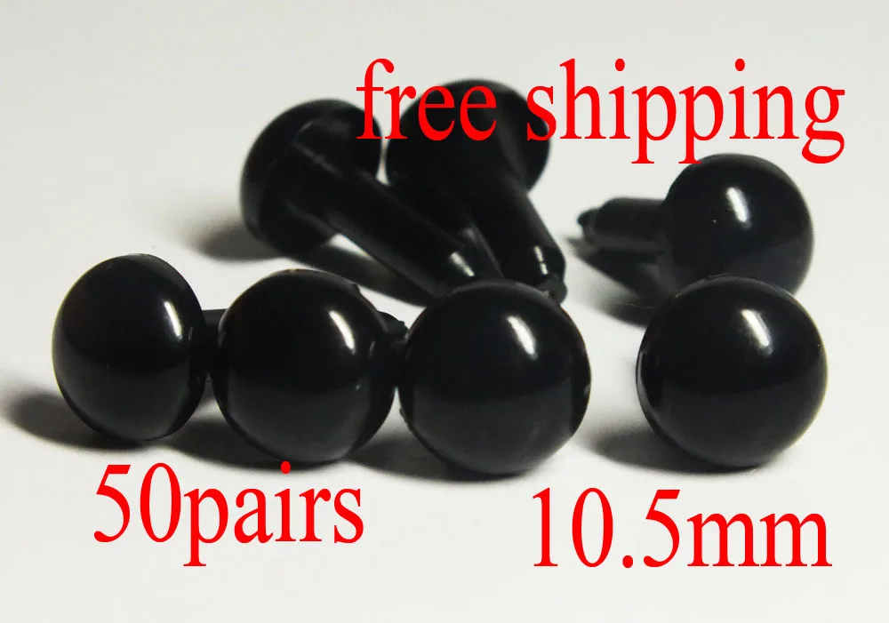 Free Shipping!! Bright Black Plastic Safety Eyes/Doll Eyes--10.5mm 50pairs/lot