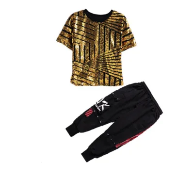 Sequin Children Hip Hop Clothes Jazz Dance Clothing for Girls Boys Ballroom Dancing Costumes T Shirt Tops Jogger Short Pant Wear