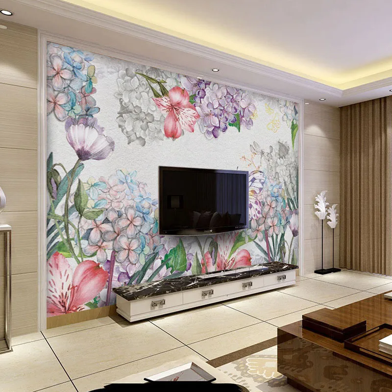 beibehang Custom Wallpaper 3d Mural European Watercolor Flower Wall Painting Butterfly Art Mural Living Room Sofa 3d Wallpaper