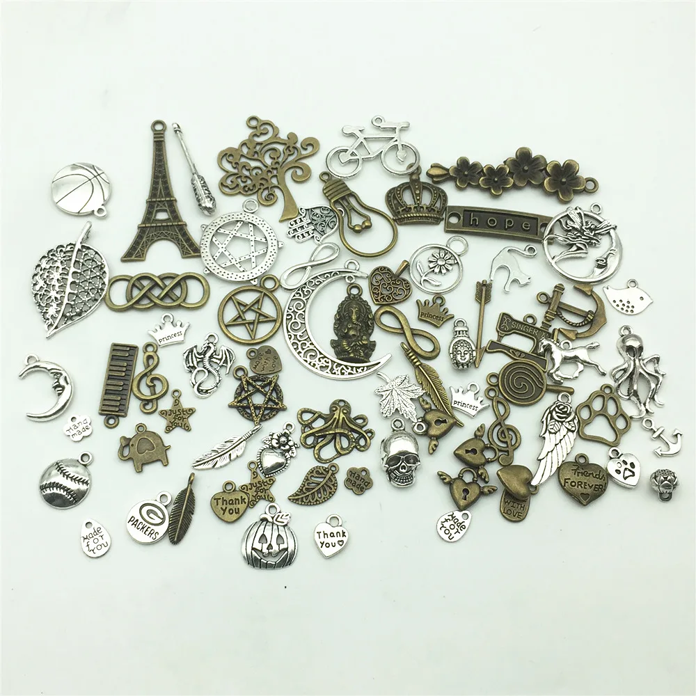20pcs Alloy Tibetan Silver Mixed Styles Heart Key charm Anchor Rudder pendant Diy Jewelry for Necklace Bracelet Making Findings