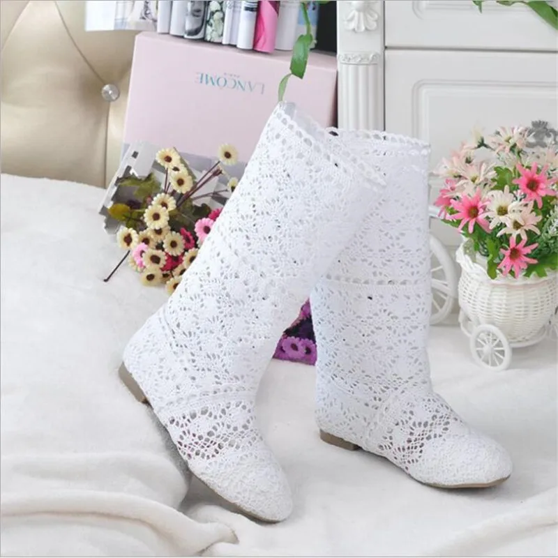 11 color lace openwork boots shoes breathable knit line mesh fashion high help summer women\'s boots knee high heel women\'s shoes