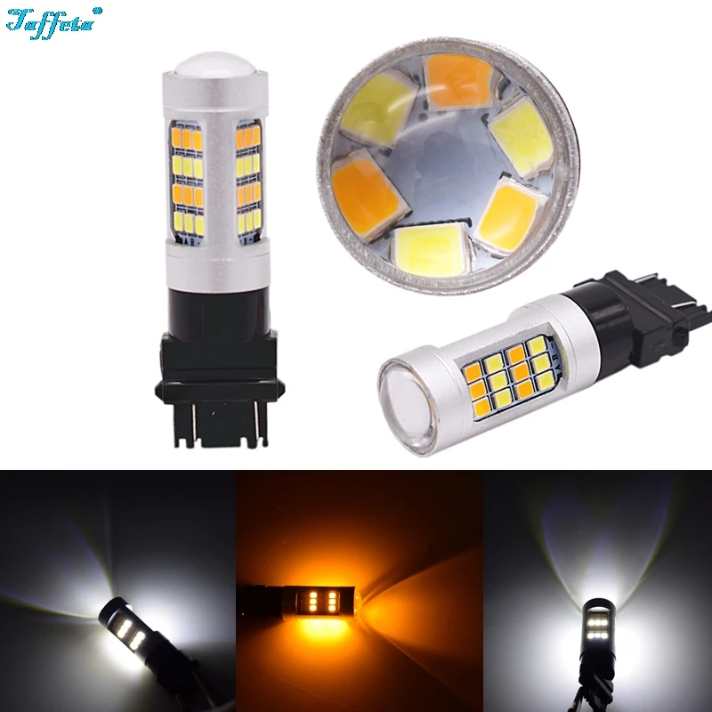 2Pcs T25 3157 2835 42SMD 21W Switchback Dual Color LED Bulbs Turn Signal Light Lamps DRL Amber Yellow+White