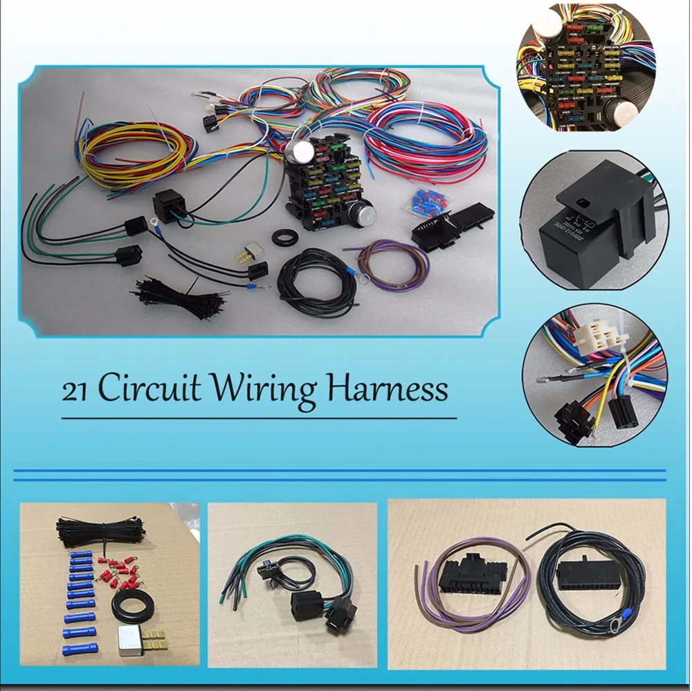 8 PCS Free Shipping- CNCH 21 Circuit 17 Fuses Box Universal Wiring harness Hot UNIVERSAL EXTRA LONG WIRES