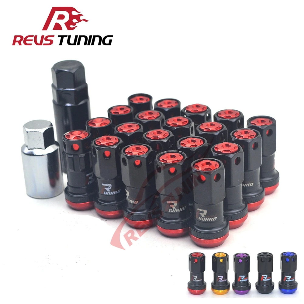 JDM Style Red Cap Black M12x1.5 M12x1.25 Anti Theft Race Racing Car Rim Wheel Nuts Locking Lug Nuts