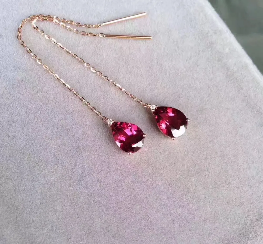 gemstone jewelry 18K rose gold with real garnet drop earring line tear drop shape  fine women jewelry free shipping diamond