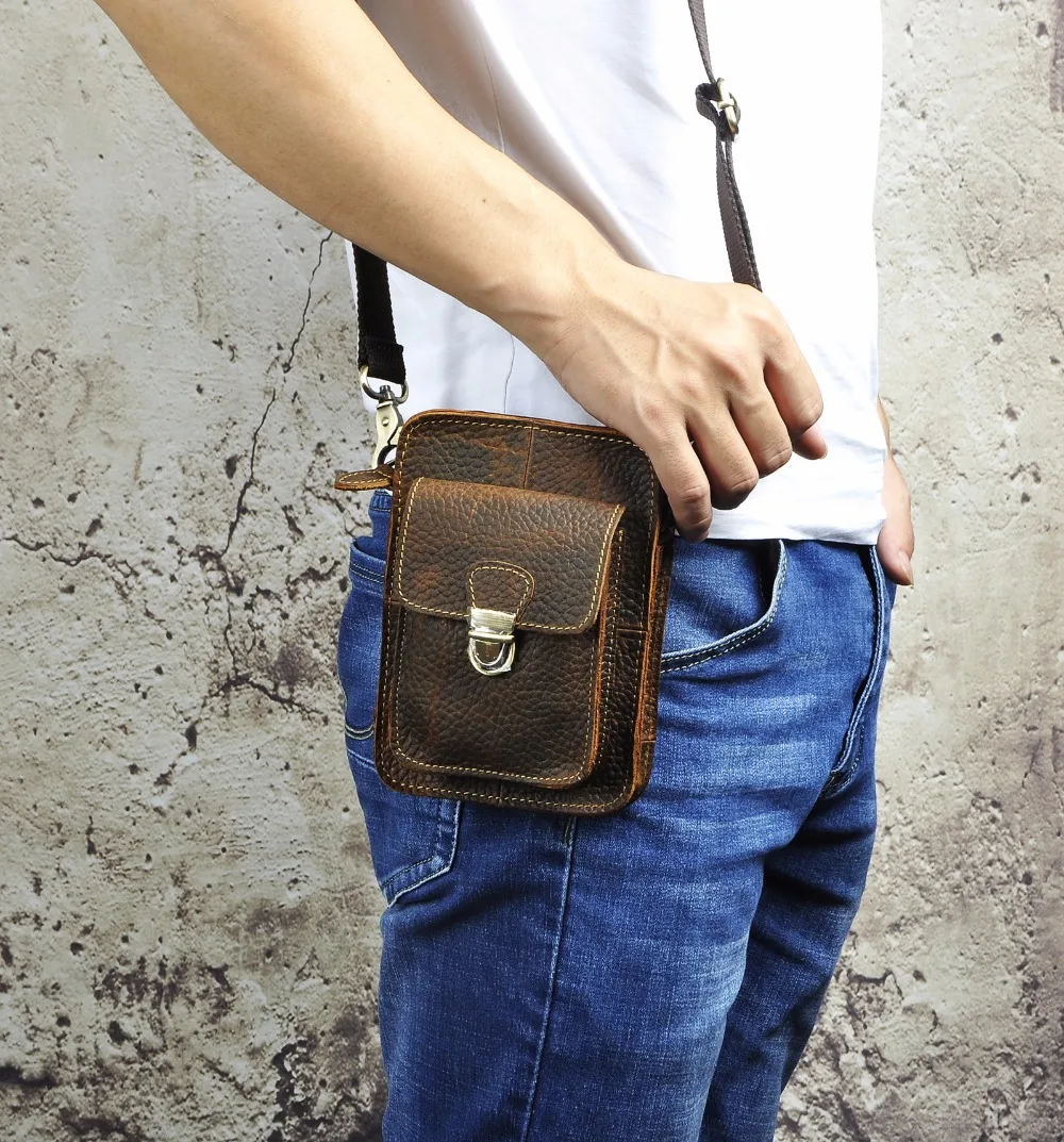 Quality Leather Men Multifunction Casual Design Small Messenger Shoulder Bag Fashion Waist Belt Bag 6\