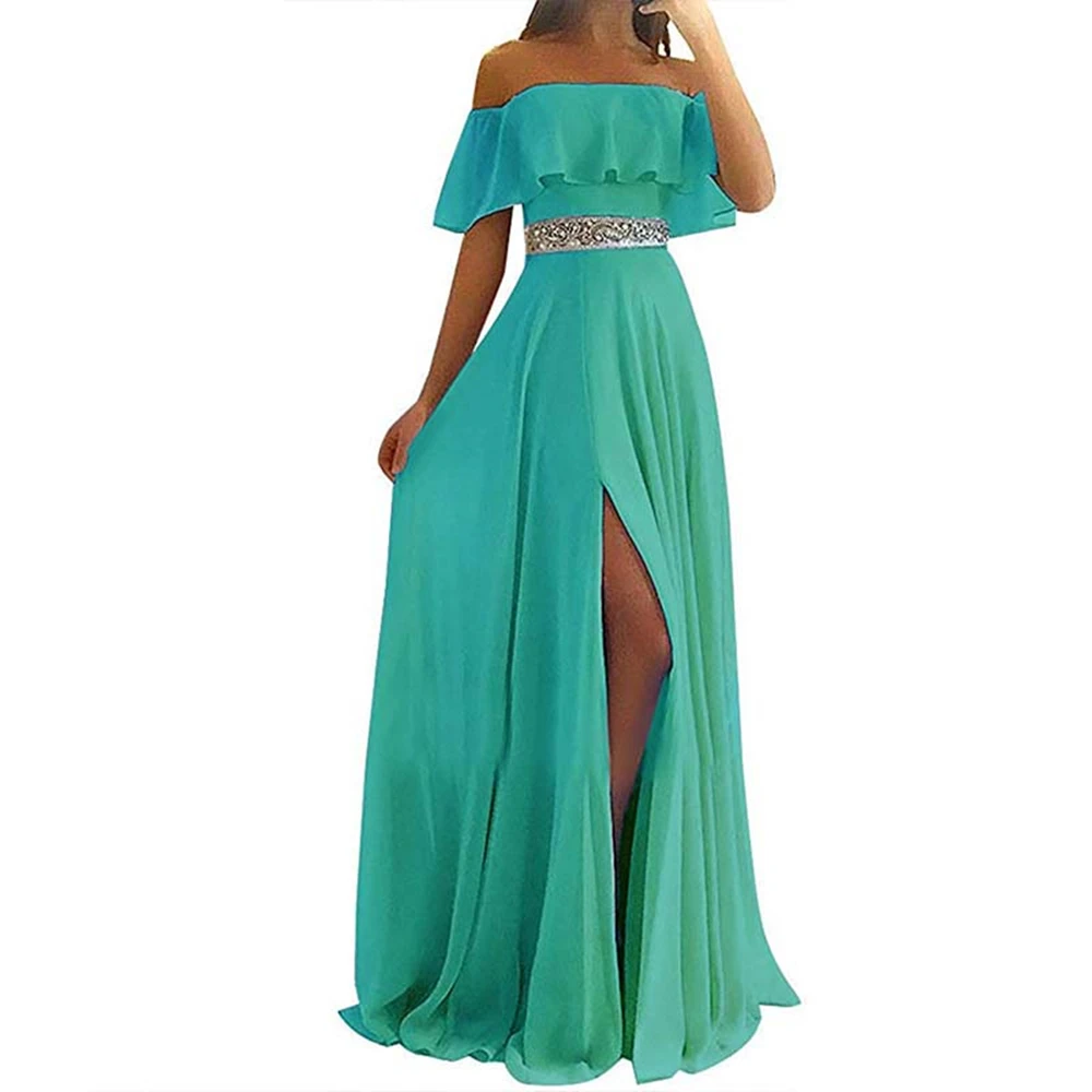 Sexy Straples Light Blue Sleeves Evening Dresses Long 2022 Chiffon with Lace A-line Prom Dress Women Party Gowns robe de soiree