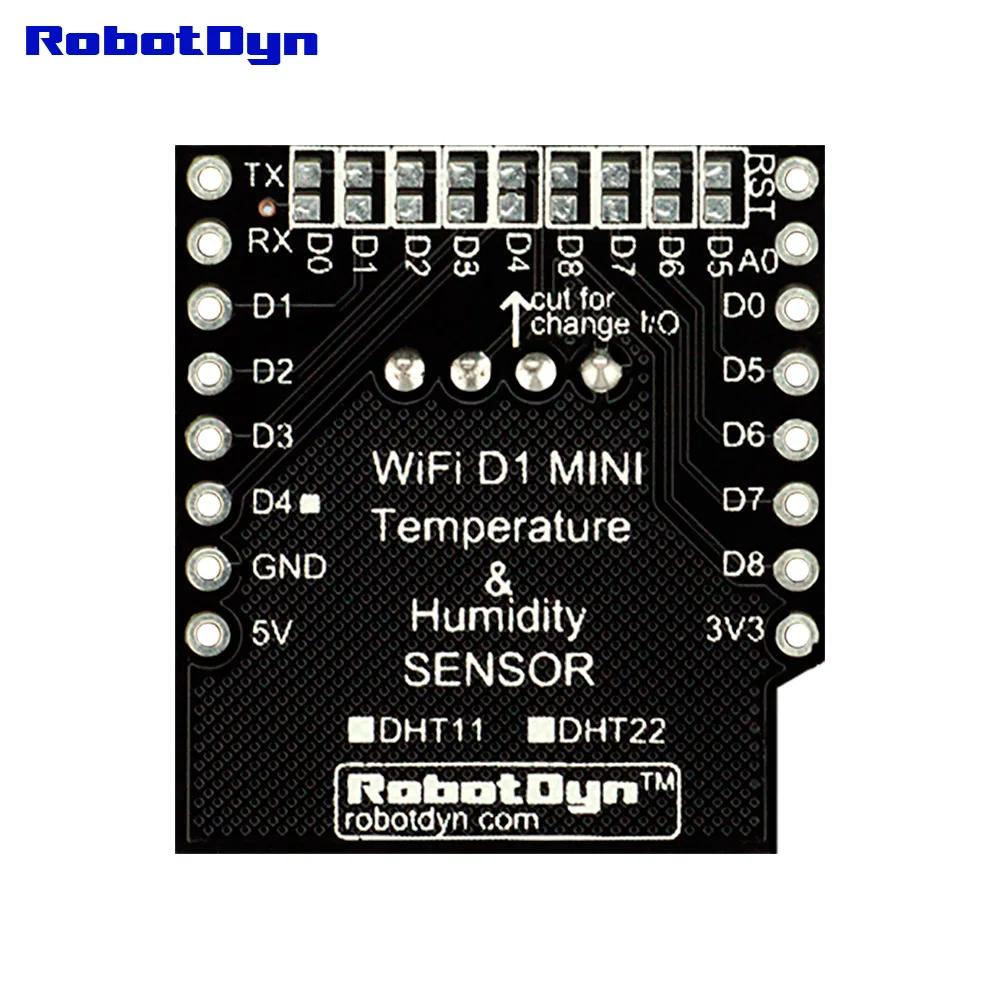 DHT22 - Temperature and Humidity sensor Shield for Wifi D1 mini, with pin-headers set.