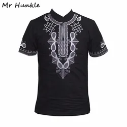 Brand Mr Hunkle African Men's T-shirt Short Sleeve Stand Neck Smart Casual Shirts Emboridery Dashiki Top Tees