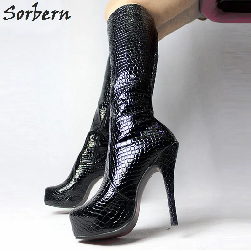 Sorbern Sexy Fetish Shoes Snake Pattern Shoes Woman 15Cm High Heel Platforms Knee High Boots Plus Size Shoes Custom Colors