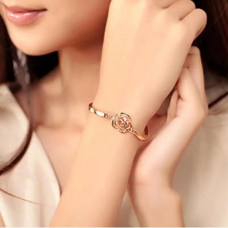 Korean Fashion Individuality Rose Tea Camellia Bileklik Bracelets Crystal Rhinestones Jewelry Bracelets For Women Bracelet