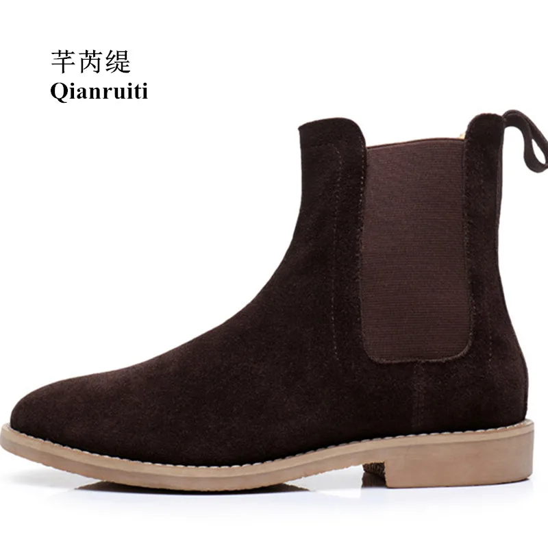 

Qianruiti 2019 Elastic Band Ankle Boots Suede Chelsea Boots Anti-skid Men Classic Male Boots Shoes for Men