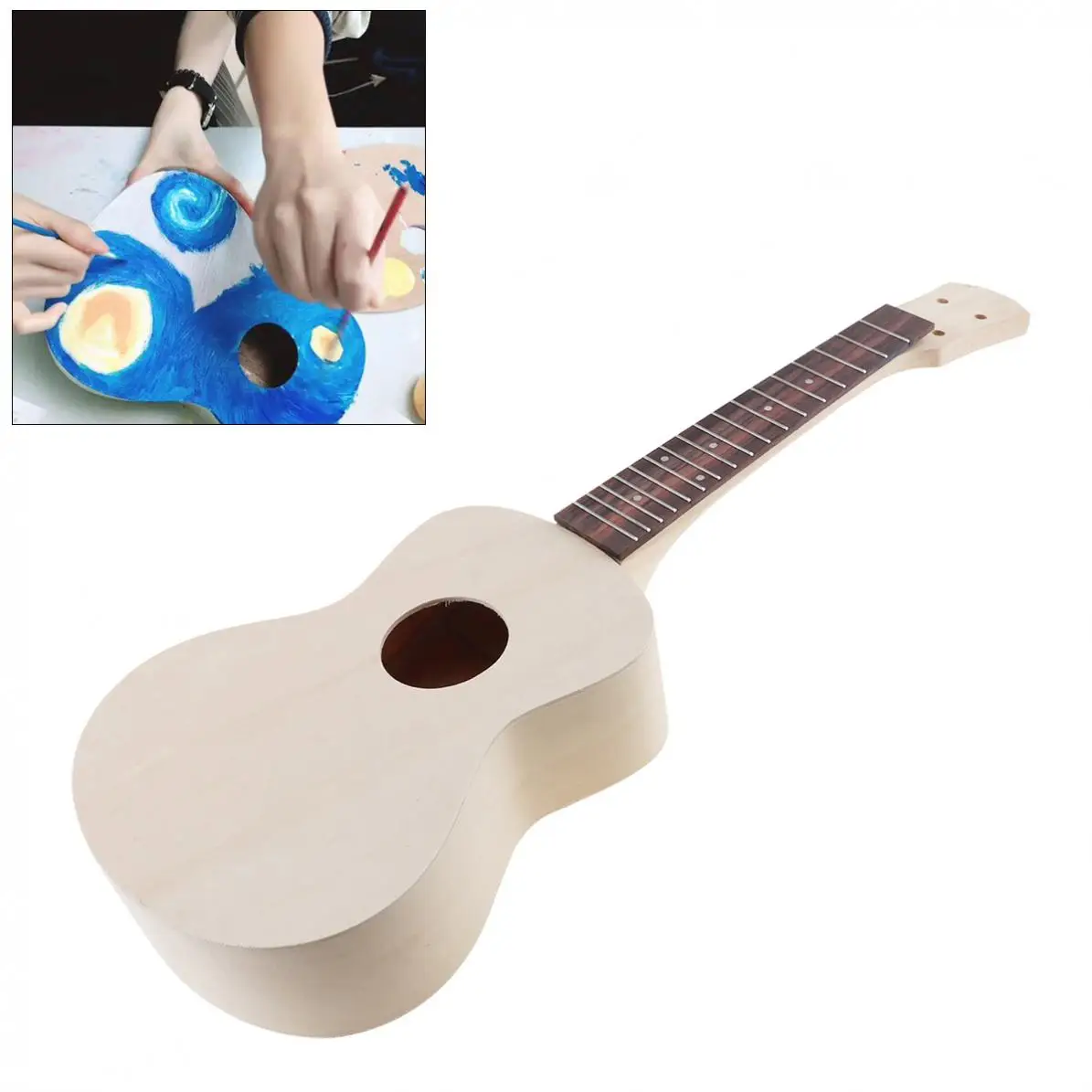 Professional 23 Inch Ukulele DIY Kit Rosewood Fingerboard Hawaii Guitar for Handwork Painting Parents-child Campaign