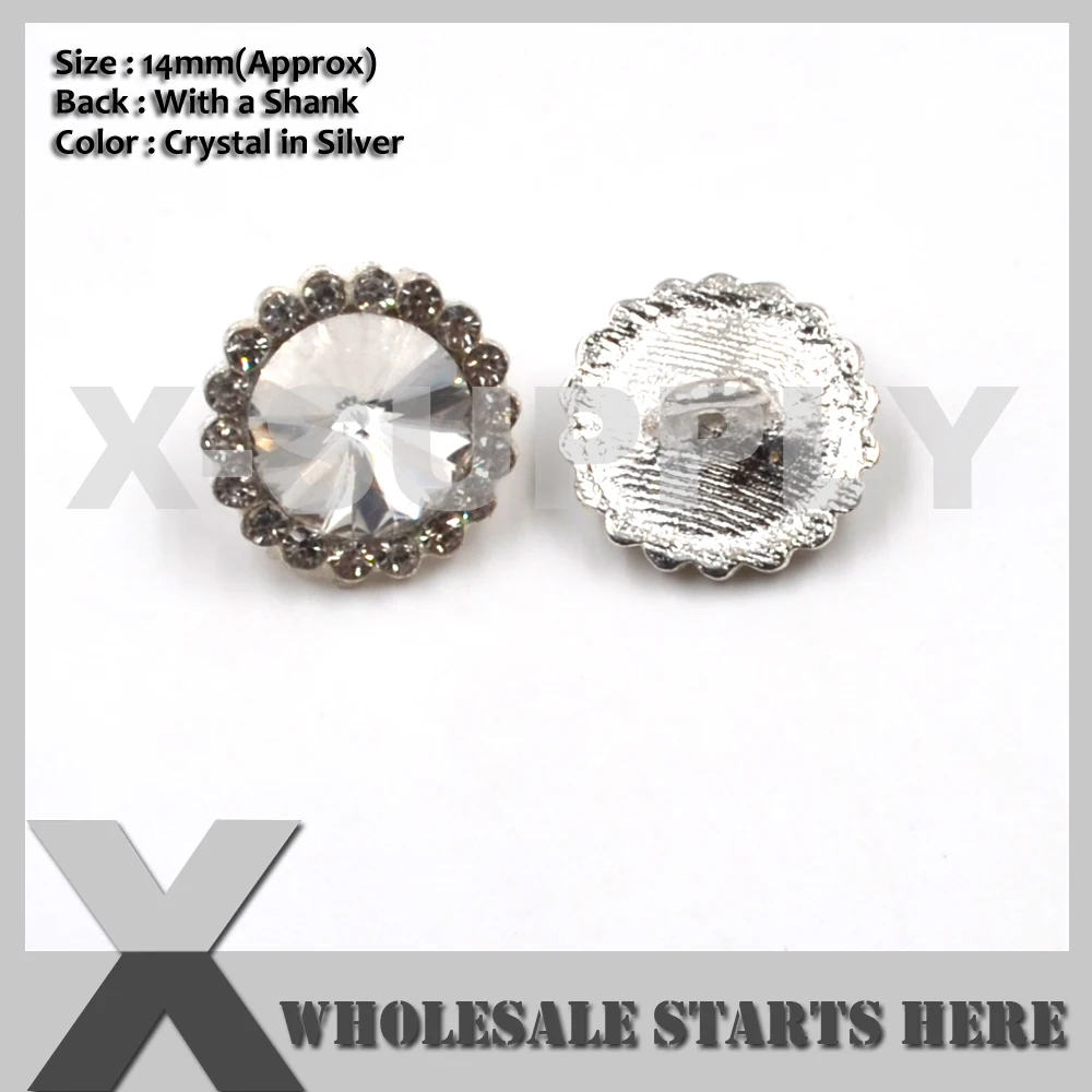 14mm Round Metal Crystal Rhinestone Button with Shank for Wedding Invitation,Brooch Bouquet,Flower Centers,Sewing